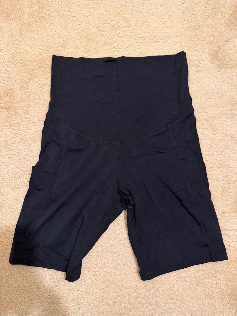 High-Waist Black  Quince Women’s Maternity Shorts with Side Pockets